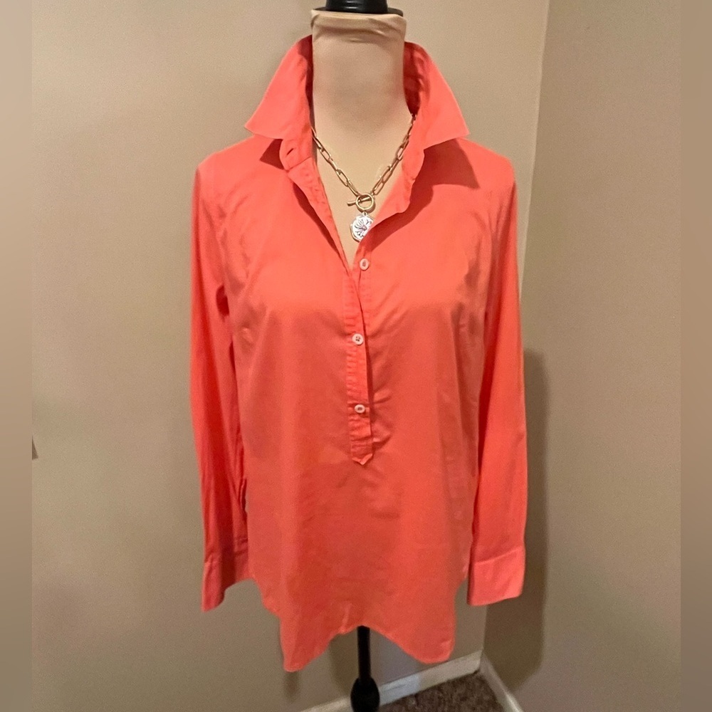 J Crew Coral Pop-over Light Weight Cotton Shirt, size 8